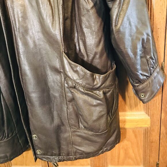 Vintage 90s Jacqueline Ferrar Soft Leather Coat Women's Large Brown Hooded Zip - Picture 5 of 13
